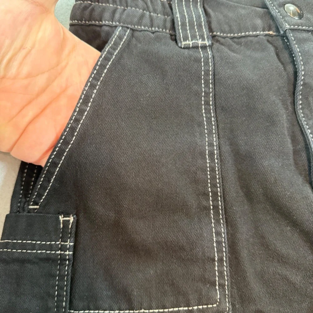 BDG Urban Outfitters Skate Carpenter Shorts Womens S Black Denim Contrast Stitch